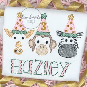 Party Animal birthday shirt, Zoo animal birthday shirt, girls birthday shirt, embroidered shirt, personalized birthday shirt