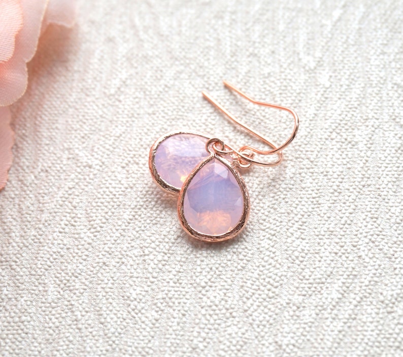 October Birthday Gift Opal Jewelry Rose gold jewelry Pink Opal Birthstone Crystal necklace /& earrings Gifts For Her Gift Mom Dainty Jewelry