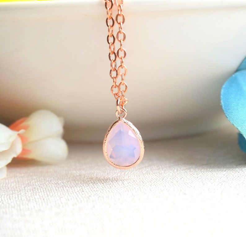 October Birthday Gift Opal Jewelry Rose gold jewelry Pink Opal Birthstone Crystal necklace /& earrings Gifts For Her Gift Mom Dainty Jewelry