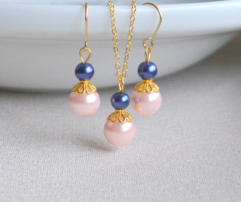 Bridesmaid Jewelry Set Pearl Earrings and Necklace Set Blush Etsy