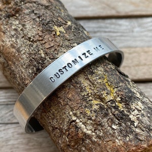Unisex Personalized Engraved Hand Stamped adjustable Bracelet with  Custom Message, Bracelet Cuff, Stacking Cuff, Name or Date Bracelet