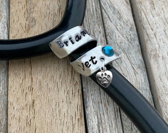 Vet Stethoscope ID Tag with charm, Dog paw Charm, Stethoscope Charm for Vetenarian Nurse, ID Tag, Stethoscope Name Tag Nurse Graduation Gift