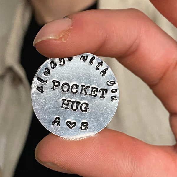 Pocket Hug Token, Valentine's Day gift Pocket Hug Coin, Always with you, Personalised Keepsake Token, Engraved with your message name word