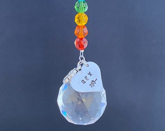 Dog or Cat Memorial Suncatcher personalized with name, Rainbow Beaded Crystal Sun Catcher Name Tag, Rainbow Maker Prism, Custom pet memory