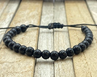 Authentic Black Obsidian Adjustable Crystal Bracelet- Natural Stone Bracelet, Healing Crystal Protection Bracelet, 6mm Garnet Beads