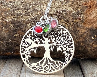Birthstone Tree Necklace, Family Tree Necklace Birthstone Tree Pendant Gift Tree Jewelry Family Necklace Grandmother Gift for Mom from Kids