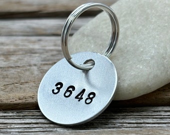 Silver hand punched Hotel Key Number Tags, Hand stamped Name labels, hand stamped key tag, key fob, Personalized bag label tag, Bag label
