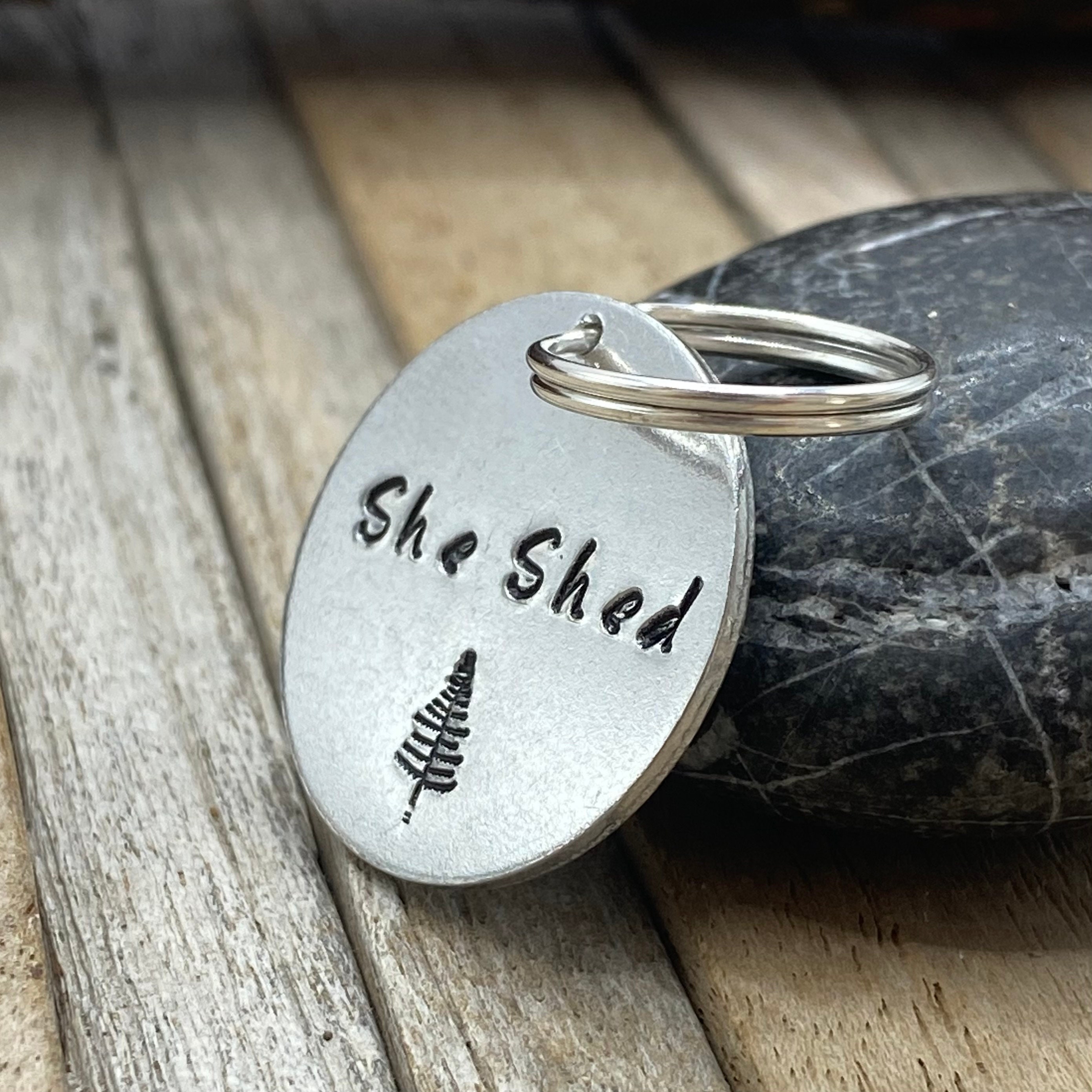 She Shed Hand Stamped Key Tag, Custom Metal Tag for Cabin Boat Garage ...