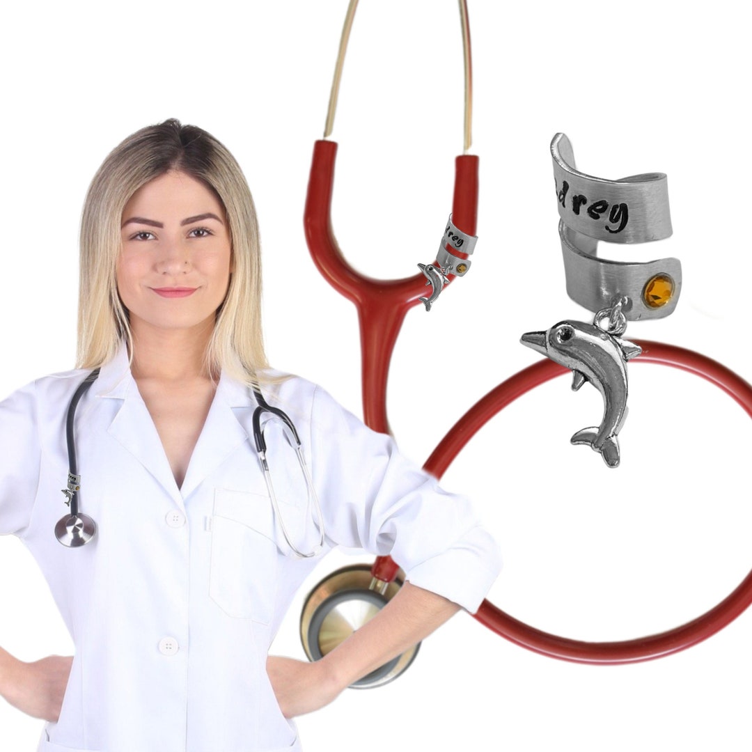 Stethoscope Name Tag With Silver Charm Stethoscope Charm ID Etsy