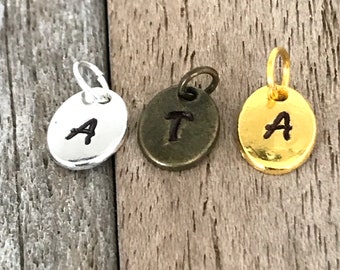 Initial disc add on, Initial charm, Monogram charm 10 mm, 0,4 inch charm, Hand stamped initial,  personalized initial gift