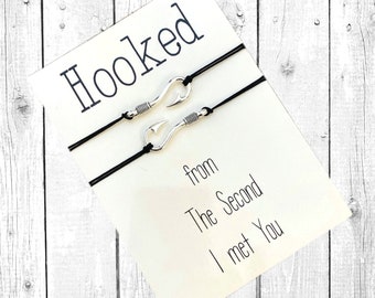 Enganchado en su pulsera, regalo del día de San Valentín, gancho de pescado, pulseras a juego de pareja, pulsera de relación, regalo de aniversario para el novio