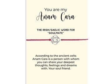 Anam Cara Soulmate Friendship Bracelet Gift, keepsake message quote card, Celtic Knot Bracelet for best friend, Friendship gift