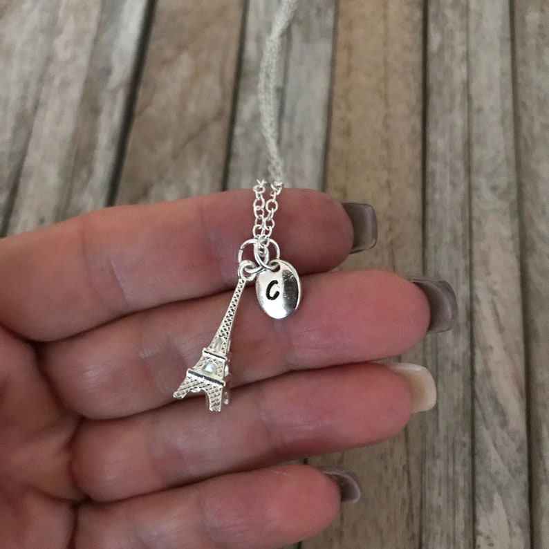 Charm necklace Eiffel Tower necklace with hand stamped initial charm Paris necklace Eiffeltower Paris lover Love Paris Paris gift