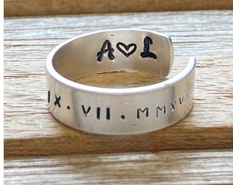 Roman Numeral Ring, personalised name ring, men's rings for women, adjustable initial ring, Aluminium promise rings, gift for him