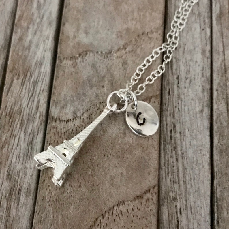 Charm necklace Eiffel Tower necklace with hand stamped initial charm Paris necklace Eiffeltower Paris lover Love Paris Paris gift