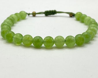 Adjustable Beaded Genuine Green Peridot Bracelet- Natural Stone Bracelet, Healing Crystal Bracelet, 6mm Peridot Beads August birthstone Gift