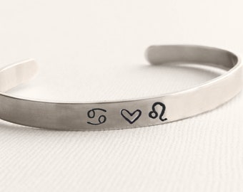 Zodiac Sign Hand Stamped Cuff couples Bracelet- Capricorn Aquarius Pisces Aries Taurus Gemini Cancer Leo Virgo Libra Scorpio Sagittarius