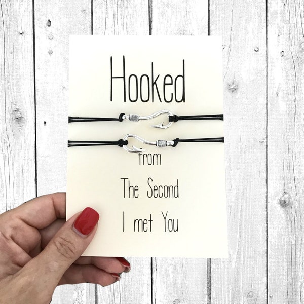 Hooked on you, Couples bracelet, Boyfriend bracelet, Fish hook bracelet, His and hers matching Bracelets, Gift from Girlfriend, Love Jewelry