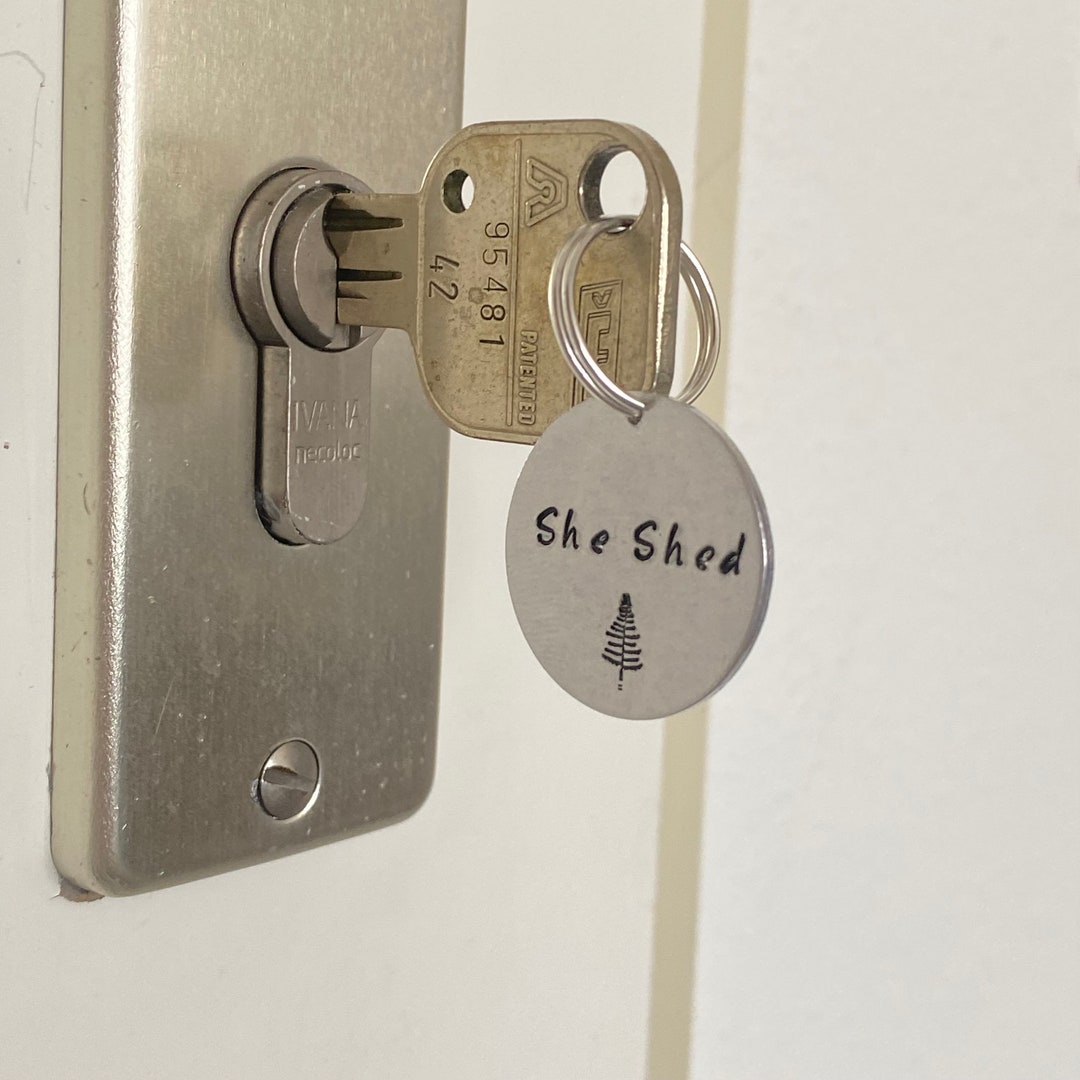 She Shed Hand Stamped Key Tag Custom Metal Tag for Cabin Boat Etsy