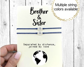 Brother Sister Gift Long Distance Gifts, Matching Compass Charm Bracelets, MISS You Gifts for brother and sister, Cord Wish Bracelets