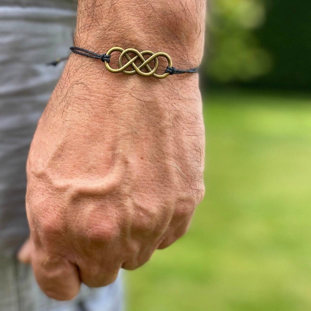 Bronze Infinity Bracelet for Men, Men's Cord Bracelet, Infinity Charm