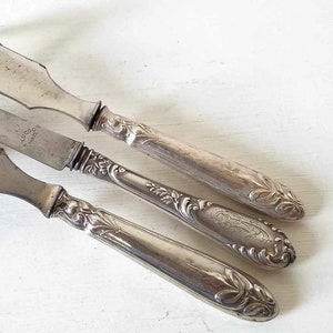 3 Assorted Antique French Silver Knives-Couteau,Dining-Serving,Antique Cutlery,Table Setting