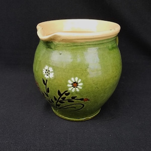 Handmade French Terracotta Pottery Water Pitcher with Floral Decoration,Milk- Water-Wine-Cider Jug,French Farm Kitchen,Kitchen-Home Decor