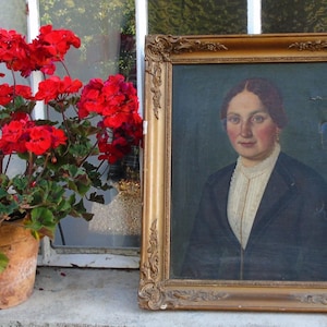 Antique French Framed Oil on Canvas Painting of Mme Jean-Philippe Cuillier-Godart,French Antique Wall-Home Decor,1800&#39;s French Oil Painting