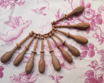 10 Vintage French Handmade Wooden Lace Making Bobbins,Lace Weights,Lace Making Spools,Lacemaking Tools,French Vintage Spools.Set C