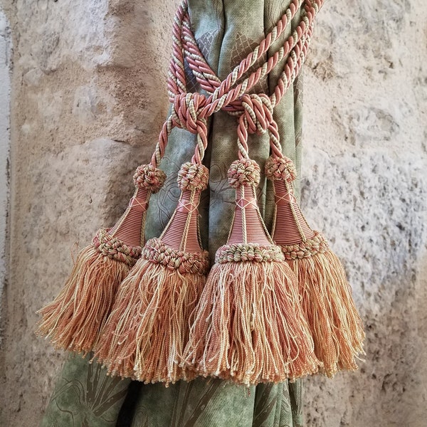 Pair of Vintage French Tie Back Tassels,Curtain-Net-Drape Double Rope Tassel Hold Backs,Drape-Curtain-Window Dressing,Chateau Home Decor