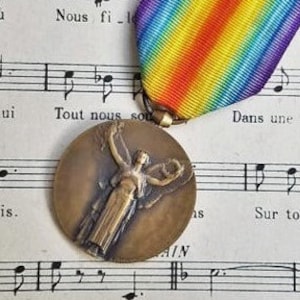 Original WW1 Full Sized French Inter-Allied Victory Medal & Ribbon by Morlon,French Militaria,French Medal,1914-18 Medal,La Grande Guerre