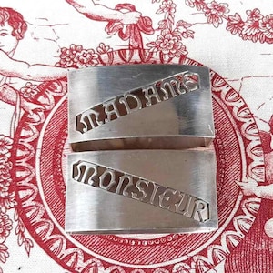 Porta tovaglioli vintage francesi in metallo argentato, Madam & Monsieur, porta tovaglioli, regalo di nozze per sposi, regalo di fidanzamento, per lui e per lei