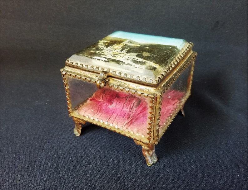 Antique French Ormolu & Glass shops Jewelry Box,Jewellery Storage,Boîte à Bijoux,Jewellery Casket,French Lourdes Trinket Box,French Boudoir Box
