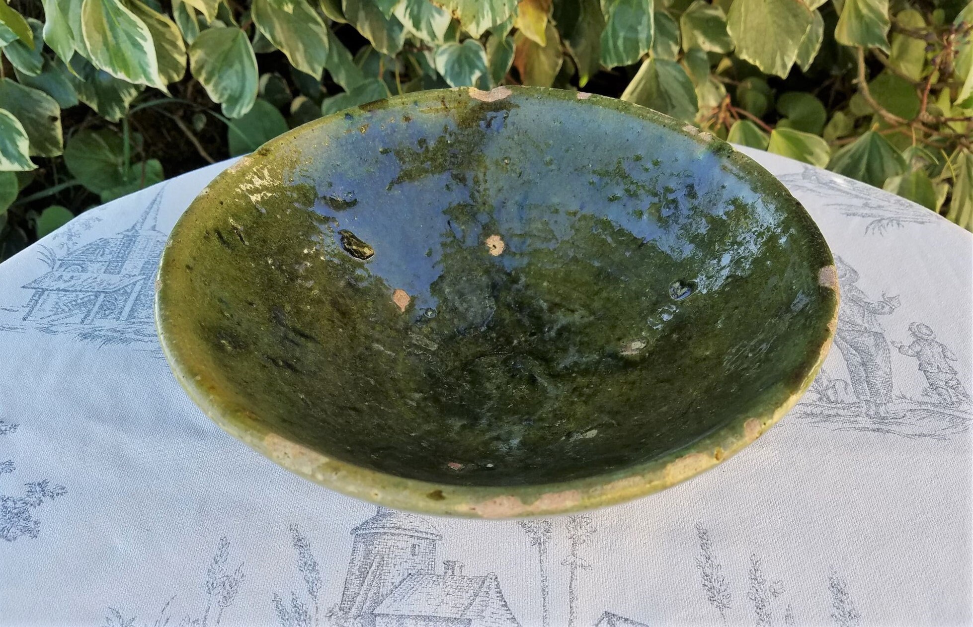 Petit Français Antique Fait à La Main Vert Glazed Tian Terracotta Bowl, Bol en Terre Cuite, Salad-Fr