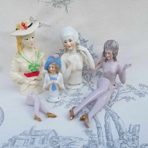 4 Vintage French Porcelain Ladies Half Dolls,French Pin Cushion Dolls,French Antique Doll,Buste Porcelaine,Home-Bedroom Decor,Sewers Gift