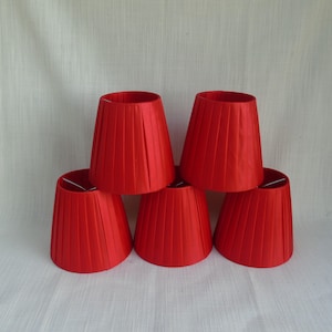5 Vintage French Cherry Red Pleated Silk Fabric Clip On Lamp-Light Shades,Boudoir Shade,Chandelier Shades,Clip on Bulb Shades,Shabby Chic