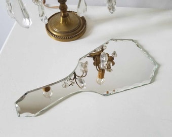 Inusual vintage 1930's ópticos franceses espejo de gafas, espejo de mano de vanidad, vintage boudoir- espejo de dormitorio-baño, decoración del hogar, herramientas ópticas