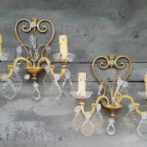 Large Pair of Vintage French Chandelier Wall Light Sconces, French Bedroom-Boudoir Lighting,Hallway-Lobby-Entrance-Closet-Bathroom Lights