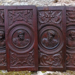Antique French Carved Dark Oak Wood Panel, 18th Century Chateau Decor