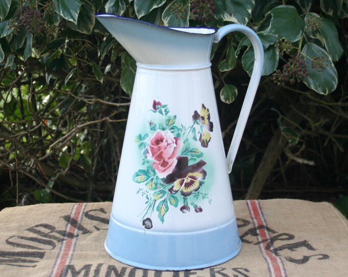Large Antique French Enamelled Pansy & Rose Pitcher-jug Lavabo,shabby ...