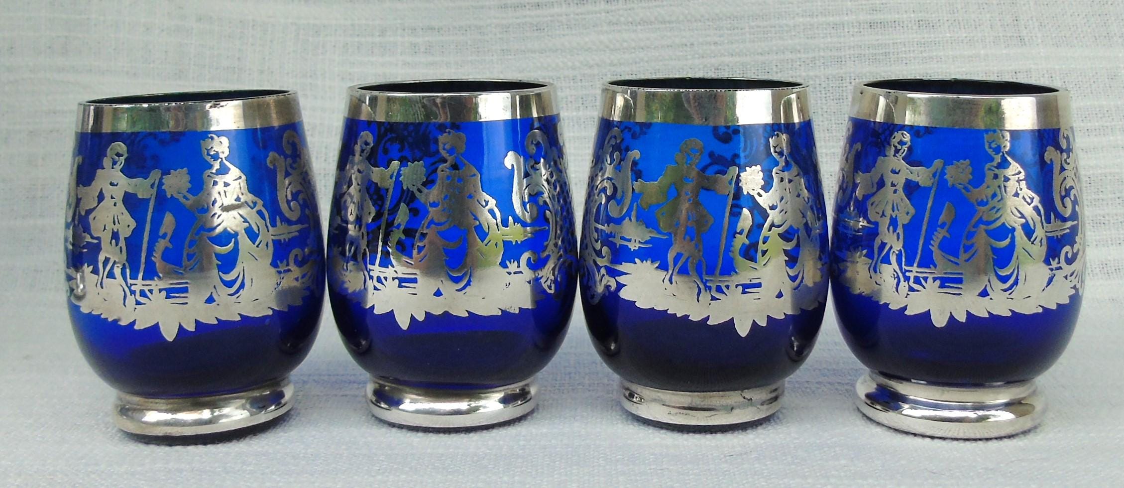 ヴィンテージ イタリア製 コバルトブルー ガラス & シルバー