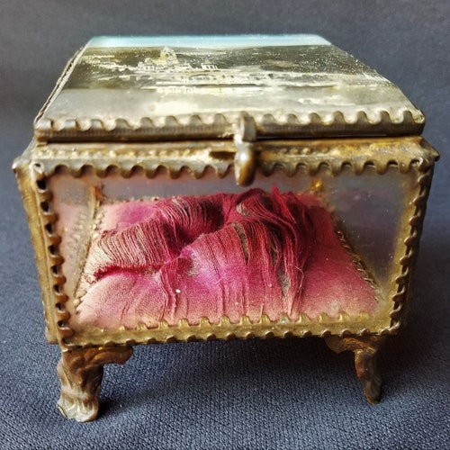 Antique French Ormolu & Glass shops Jewelry Box,Jewellery Storage,Boîte à Bijoux,Jewellery Casket,French Lourdes Trinket Box,French Boudoir Box