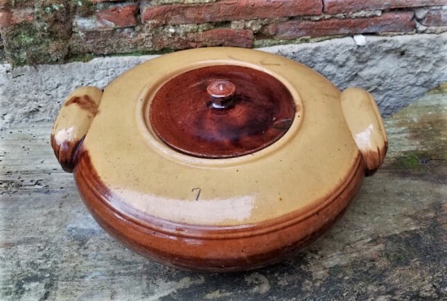 Antique Français Extra Large Handmade Terracotta Olive-Pickle-Cornichon Jar & Lid, Earthenware Pot, 