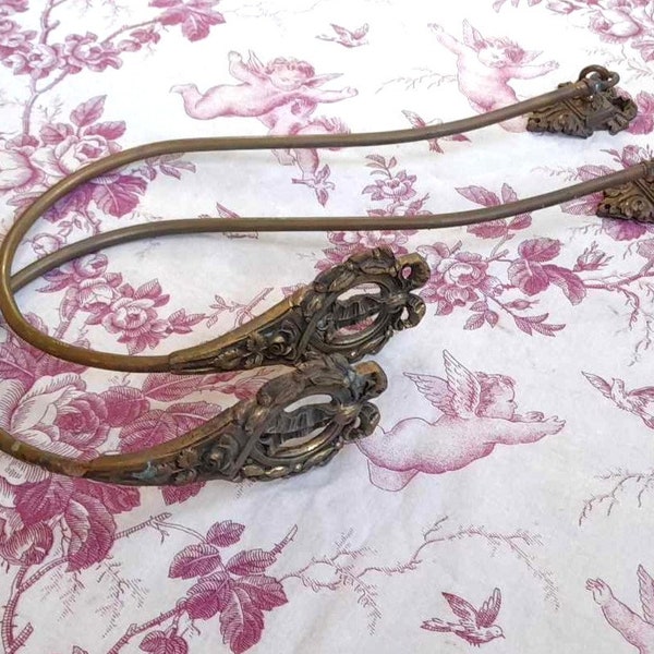 1 paire de grands et longs embrasses de rideau en filet en laiton massif antique, France, crochets pour rideaux, habillage de fenêtre château, décoration d'intérieur