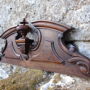 Large Ornate Antique French Carved Wood Furniture-Mirror-Door Pediment Plaque,French Wood Embellishment, Furniture-Wall-Home Decor