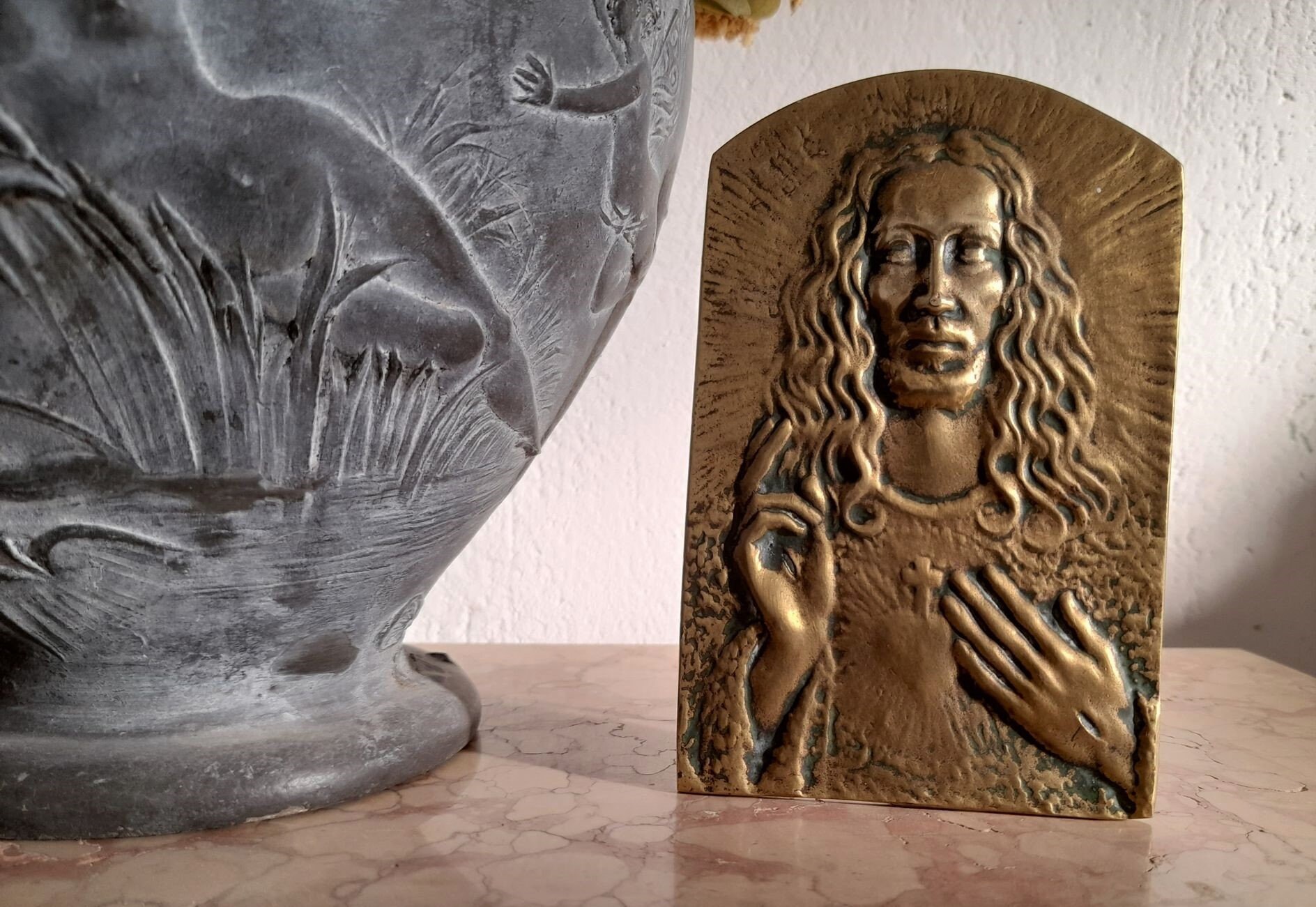 Superbe Plaque d'icône en Bronze Massif Français Religieux Par Max Le Verrier Plaque Religieuse, Déc