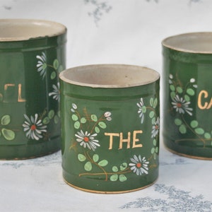3 Antique French Art Nouveau Ceramic Hand Painted & Enamel Storage Jars,Canisters,Containers,Crocks,Kitchen Storage,Kitchen Decor,Display