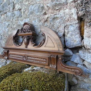 Large Ornate Antique French Carved Wood Furniture-Mirror-Door Pediment Plaque,French Wood Embellishment, Furniture-Wall-Home-Door Decor