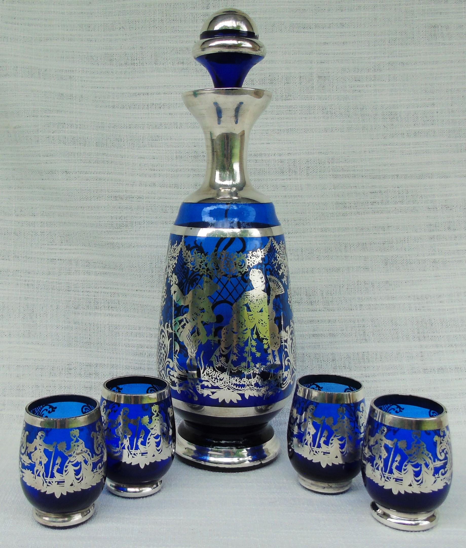 ヴィンテージ イタリア製 コバルトブルー ガラス & シルバー