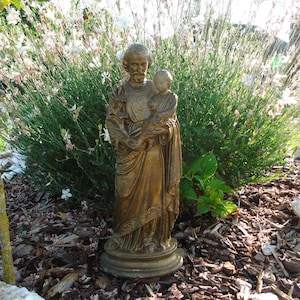 Extra Large Antique French Statue of St Joseph & Baby Jesus,Religious Figurine,Home-Table Decor,Housewarming-Confirmation-1st Communion Gift